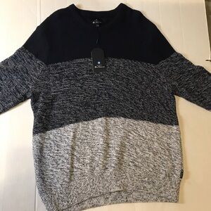 Ben Sherman Knit Ling Sleeve Sweater Navy Gray Size L
